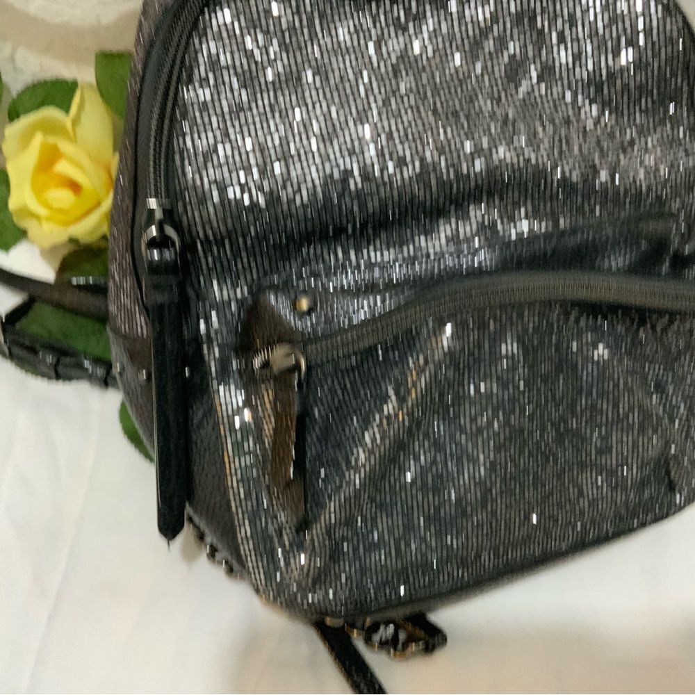 Discontinued Victoria's Secret Silver Sparkle Studded Small City Mini Backpack - Picture 7 of 14